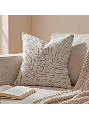 Penelope Elera Kırlent Kılıfı 45X45 cm Ekru-Gri