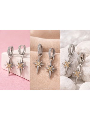 Stainless Steel Zirkon Taşlı Kuzey Yıldızı Sallantılı Küpe