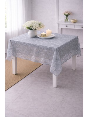 Home Fiskos Desen Ince Dantel  Masa Örtüsü 150X150 cm Mavi