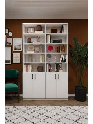 Asra Trend MDF Beyaz Kapaklı Kitaplık – Ayarlanabilir Raf, Ev & Ofis Modern Dekoratif Kitaplık, K-39