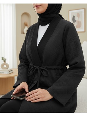 Modamorfo V Yaka Beli Bağcıklı Cepli Düğmeli Kap -Siyah