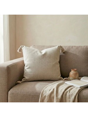 Penelope Nora Püsküllü Kırlent Kılıfı 50X50 cm Koyu Naturel