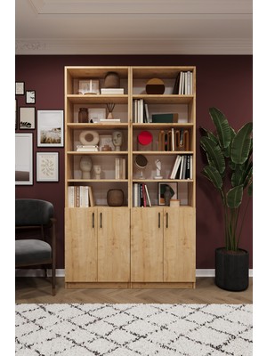 Asra Trend MDF Safir Meşe Kapaklı Kitaplık –Ayarlanabilir Raf,Ev&Ofis Modern Dekoratif Kitaplık,K-40