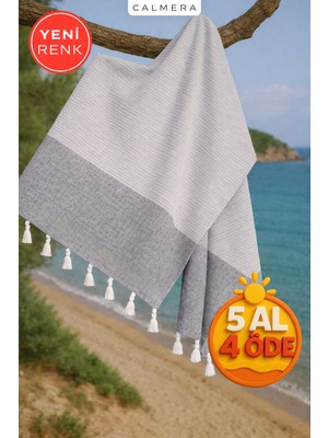 Calmera Çizgili Peştemal | Pamuk - Doğal Saçaklı | Plaj, Havuz, Spa, Sauna, Spor, Seyahat Havlu - Siyah