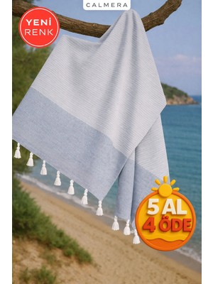 Calmera Çizgili Peştemal | Pamuk - Doğal Saçaklı | Plaj, Havuz, Spa, Sauna, Spor, Seyahat Havlu - Lacivert