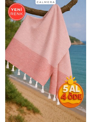 Calmera Çizgili Peştemal | Pamuk - Doğal Saçaklı | Plaj, Havuz, Spa, Sauna, Spor, Seyahat Havlu - Kırmızı