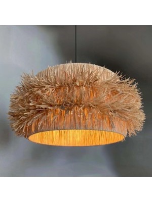 Noldecoration Rafya Naturel Silindir Püsküllü El Yapımı Dekoratif Sarkıt Avize