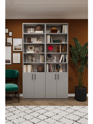 Asra Trend MDF Kül Gri Kapaklı Kitaplık – Ayarlanabilir Raf,Ev & Ofis Modern Dekoratif Kitaplık,K-41