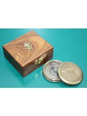Calperia Ahşap Kutulu Pirinç Pusula
