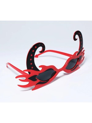 Calperia Siyah Boynuzlu Kırmızı Renk Alevli Parti Gözlüğü 21X10 cm
