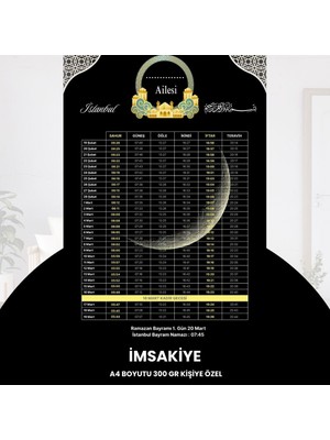 Calperia Ramazan Imsakiyesi - 300 gr - A4 Boyut Kişiye Özel Isimli & Logolu 1 Adet Siyah-Sarı