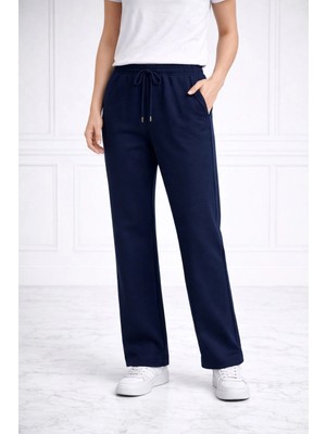 İlk El Grup Ieg™ Kadın Düz Paça Beli Lastikli Ipli Günlük Spor Eşofman Altı Rahat Fit - Lacivert