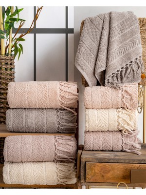 Hazangülü Collection Buldan Üretimi Çeyizlik Lüks Jakarlı Hilda 4'lü Banyo Havlusu I 70X140