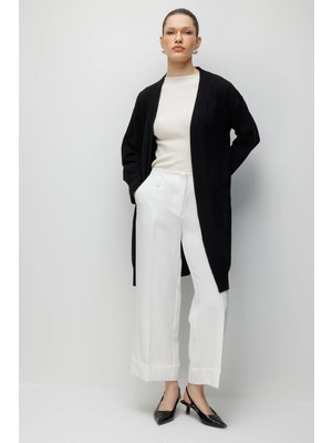 Mixray 7026 Kadın Basic Cepli Triko Hırka Siyah