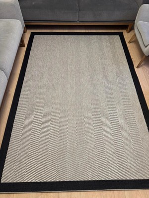 Dekoset Sisal Halı Bej Siyah- Salon, Oda, Koridor Halısı- Kaymaz Taban Yıkanabilir Kilim