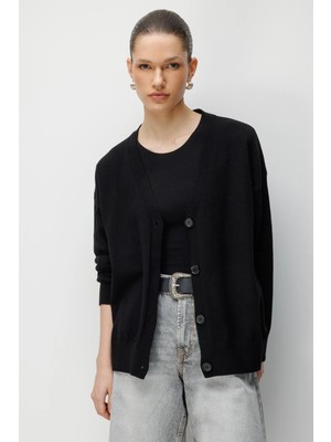 Mixray 7023 Kadın Düğmeli Basic Premium Hırka Siyah