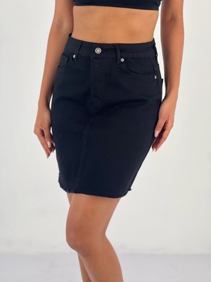 Miss Poem Kadın Yüksek Bel Püsküllü Kot Etek