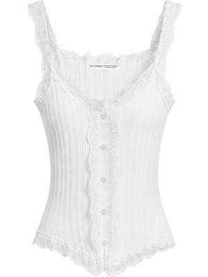 Mixray 2051 Kadın Dantel Detaylı Bluz Beyaz