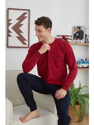Kly Erkek Midi Yaka Kol + Paça Ribana Pijama Takımı Konforlu Uyku
