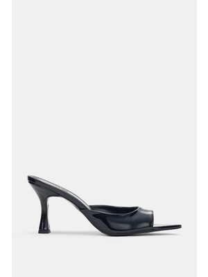 Selin Shoes Veldore Sivri Burun Kadın Topuklu Ayakkabı- Siyah Rugan