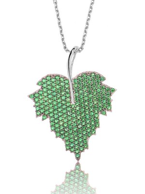 Aya Diamond Gümüş Yeşil Yaprak Bayan Kolye