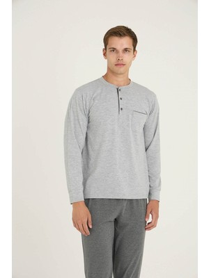 Kly Erkek Midi Yaka Kol + Paça Ribana Pijama Takımı Konforlu Uyku