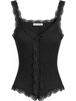 Mixray 2051 Kadın Dantel Detaylı Bluz Siyah