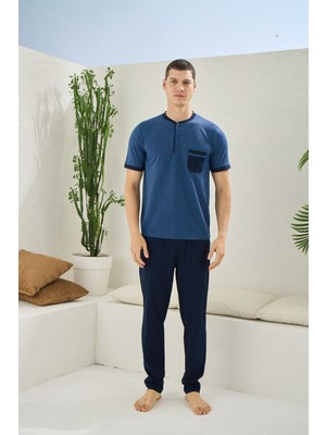 Kly Erkek V Yaka Boydan Düğmeli Pijama Takımı