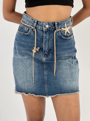 Miss Poem Kadın Kemer Zincir Aksesuar Detaylı Denim Kot Etek