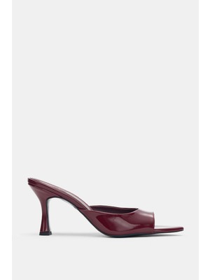 Selin Shoes Veldore Sivri Burun Kadın Topuklu Ayakkabı- Bordo Rugan