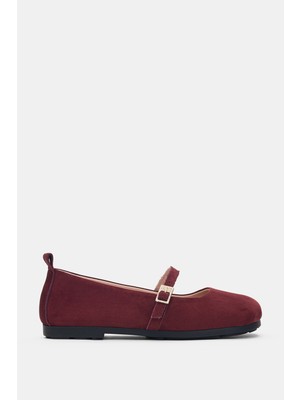 Selin Shoes Morlen Hakiki Deri Gold Ayarlanabilir Toka Detaylı Kadın Ayakkabı- Bordo Süet