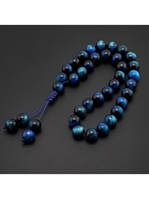 Seven Art Jewelry Orijinal Doğal Taş Tesbih, 8mm Lacivert Kaplan Gözü Taşı 33'lü Tesbih, Erkek Hediye, El Yapımı Tesbih