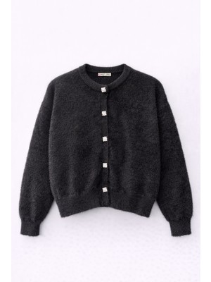 Mixray 6902 Kadın Sakallı Basic Yumuşak Dokulu Triko Hırka Siyah