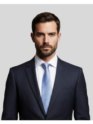 1001 Kravat Çiçek Desenli İnce Mavi Kravat - 7 cm genişliğinde