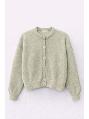 Mixray 6902 Kadın Sakallı Basic Yumuşak Dokulu Triko Hırka Çağla