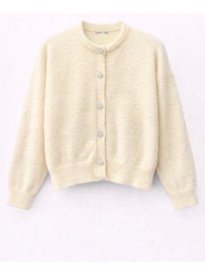 Mixray 6902 Kadın Sakallı Basic Yumuşak Dokulu Triko Hırka Açık Sarı