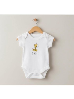 Sunbabyhome %100 Pamuklu Bebek Body - Dino Smile - Bebek Zıbın Badi - Beyaz-Ekru-Bej
