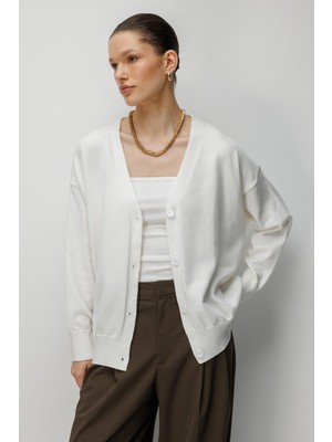 Mixray 7023 Kadın Düğmeli Basic Premium Hırka Naturel