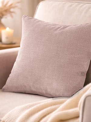 Favolli Soft Pembe Keten Dokulu Şık Dekoratif Kırlent Kılıfı Gizli Fermuarlı Modern Salon Yastığı