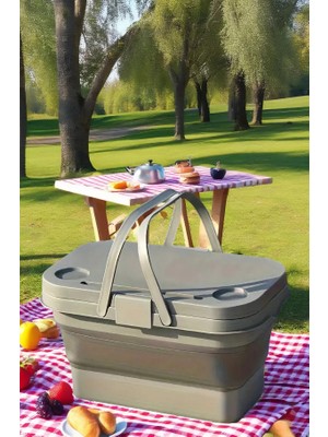 Orvila Katlanır Piknik Seti - Masalı Silikon Sepet Kamp Çantası