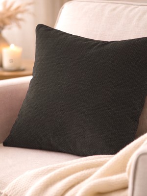 Favolli Antrasit Keten Dokulu Şık Dekoratif Kırlent Kılıfı Gizli Fermuarlı Modern Salon Yastığı