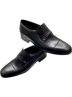 Sula Erkek Kösele Taban Bağcıksız Klasik Maskaretli Ayakkabı Iç ve Dış Yüzey DERİ-158-1-SİYAH