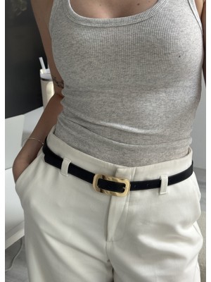 Siyah Lik Gold Tokalı Kemer 2 cm En, 100 cm Uzunluk