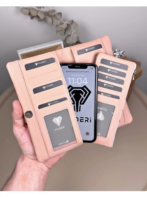 Fil Deri Hakiki Deri Telefon Bölmeli Fermuarlı Kartlıklı Cüzdan 2134