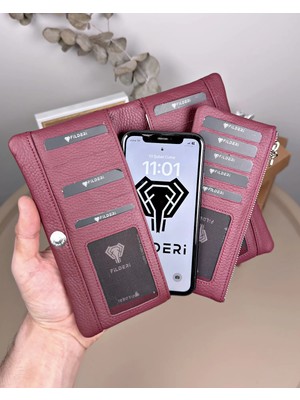 Fil Deri Hakiki Deri Telefon Bölmeli Fermuarlı Kartlıklı Cüzdan 2134