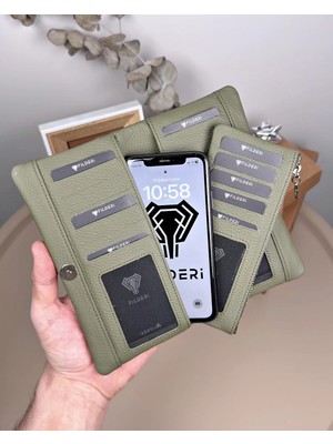 Fil Deri Hakiki Deri Telefon Bölmeli Fermuarlı Kartlıklı Cüzdan 2134
