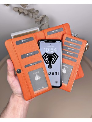 Fil Deri Hakiki Deri Telefon Bölmeli Fermuarlı Kartlıklı Cüzdan 2134