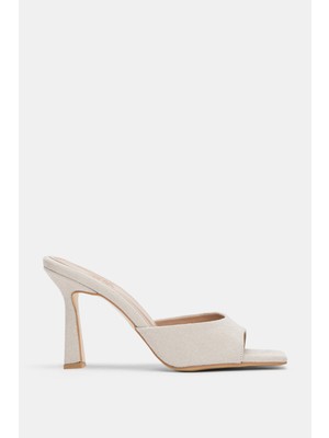 Selin Shoes Elmar Küt Burun Kadın Topuklu Ayakkabı- Ekru Süet