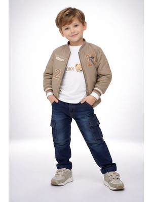 Bubiee Baby Erkek Çocuk Ayıcık Baskılı 3'lü Set- Bomber Ceket Sweatshirt ve Kargo Pantolon