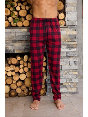 Kly Orta Kalin Penye Ekose Tek Pantolon Pijama %100 Pamuk